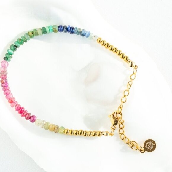Rainbow SAPPHIRE Beaded Bracelet Waterproof Gold Non-Tarnish Bracelet GORGEOUS - Picture 4 of 10